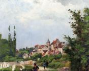 亨利 约瑟夫 哈尔皮涅斯 : Washer Women On A Study Track With A Village Beyond